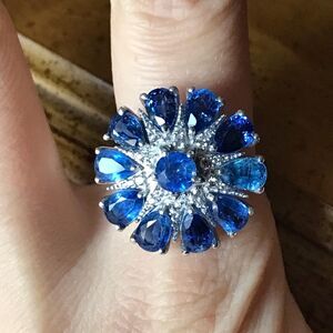 Natural Blue Kyanite Sterling Silver Cocktail Ring Size 10